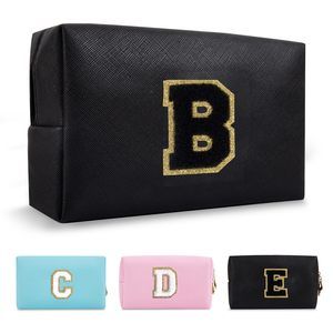 Personalized Initial A-z Preppy Patch Makeup Bag,small Pu Chenille Letter🐘